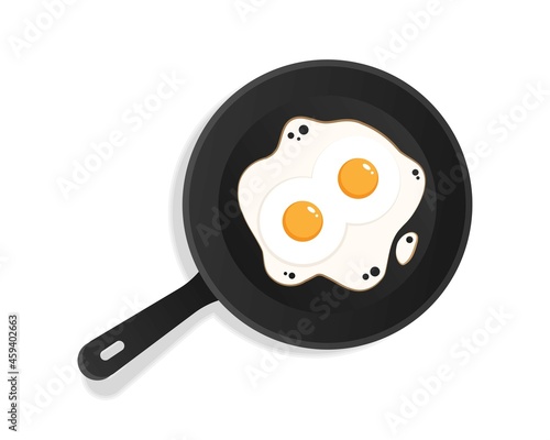 Vector illustration of fried scrambled eggs in a frying pan on an isolated background.