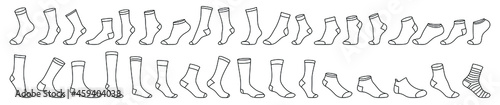 Socks icon. Set of black linear socks. Vector illustration. Stocking icon isolated.