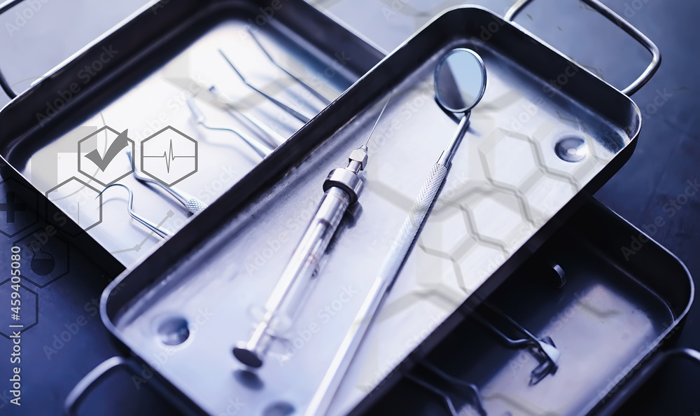 Equipment for the dental office. Orthopedic Instruments. Dental technician with working tools. Dentist metal tools. Equipment for the dental office. Orthopedic Instruments. Dental technician with working tools. Dentist metal tools.