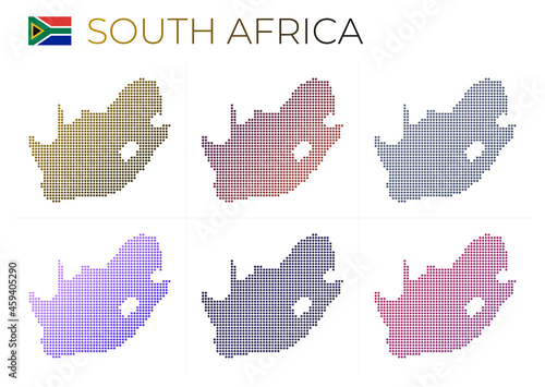 South Africa dotted map set. Map of South Africa in dotted style. Borders of the country filled with beautiful smooth gradient circles. Captivating vector illustration.