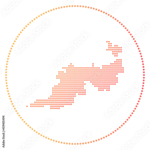 Guana Island digital badge. Dotted style map of Guana Island in a circle. Tech icon of the island with gradient dots. Beautiful vector illustration.