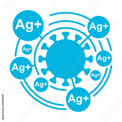 Silver ions action flat emblem - antibacterial