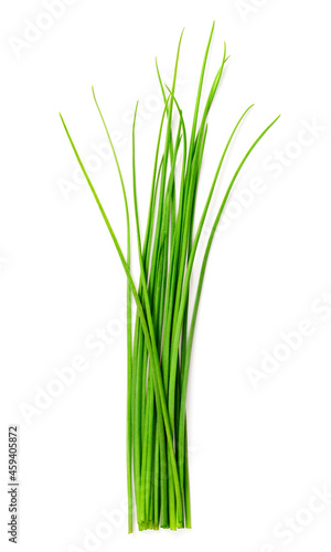 fresh chives isolated on white background, top view