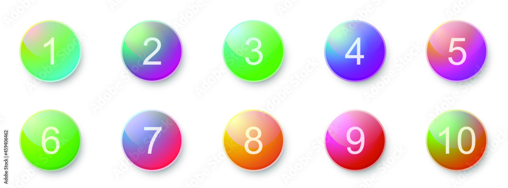 Number bullet points 1 to 10. Creative 3d buttons set. Vector illustration. Glossy buttons Number bullet points 1 to 10. Creative 3d buttons set. Vector illustration. Glossy buttons