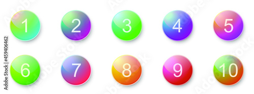 Number bullet points 1 to 10. Creative 3d buttons set. Vector illustration. Glossy buttons