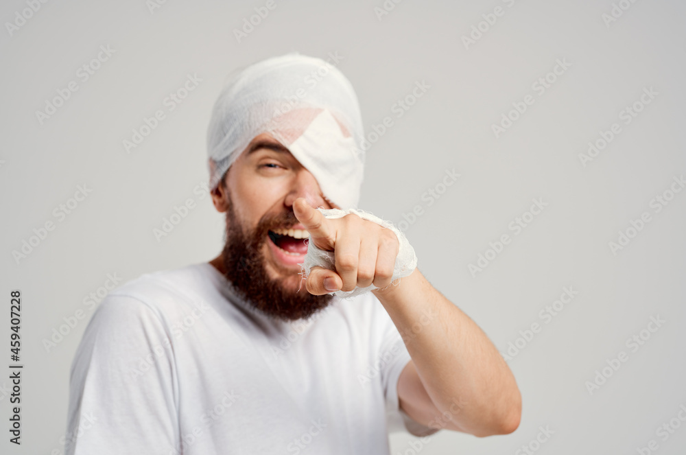 male patient head injury health problems emotions isolated background male patient head injury health problems emotions isolated background