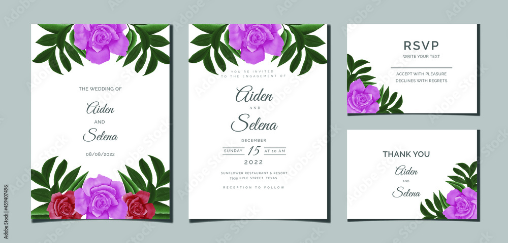 Beautiful digital Hand-painted Feminine watercolor Premium floral and leaves Wedding Invitation Card