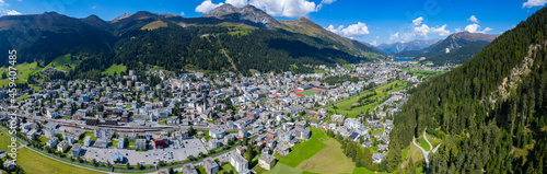 Aerial view around the city Davos in Switzerland on a sunny day in summer. © GDMpro S.R.O.