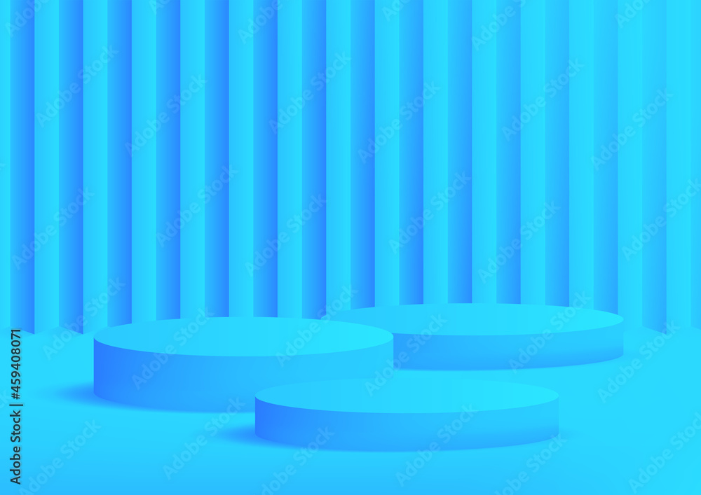 Empty podium studio blue background for product display with copy space. Banner background for advertise sale product.