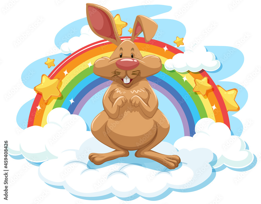Cute rabbit on the cloud with rainbow Cute rabbit on the cloud with rainbow