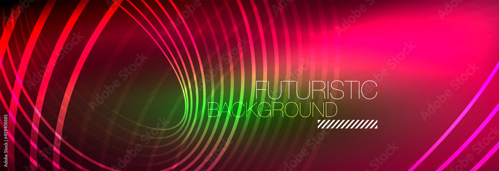 Dark abstract background with glowing neon circles. Trendy layout template for business or technology presentation, internet poster or web brochure cover, wallpaper Dark abstract background with glowing neon circles. Trendy layout template for business or technology presentation, internet poster or web brochure cover, wallpaper