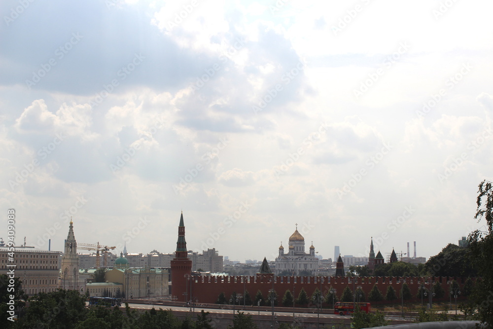 Cityscape of the Kremlin in Moscow on a cloudy summer day. Cityscape of the Kremlin in Moscow on a cloudy summer day.