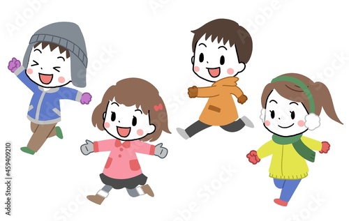 走る冬の子供たちのイラスト