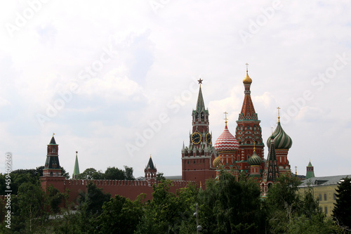St. Basil`s Cathedral is visible next to the Kremlin.