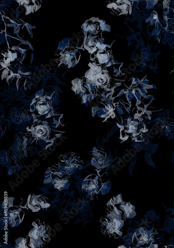 seamless water color dahlia black ground