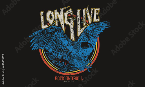 Eagle rock music vintage logo design for apparel, poster sticker and others. 