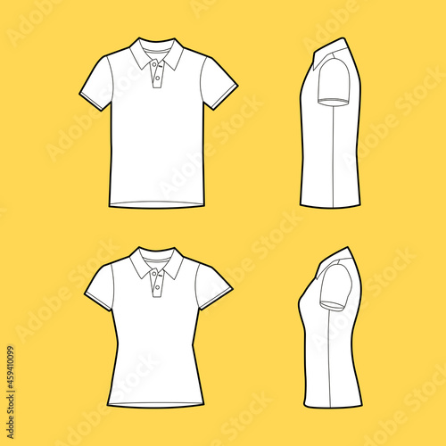 Men's and Women's polo t-shirt in front and side views template.