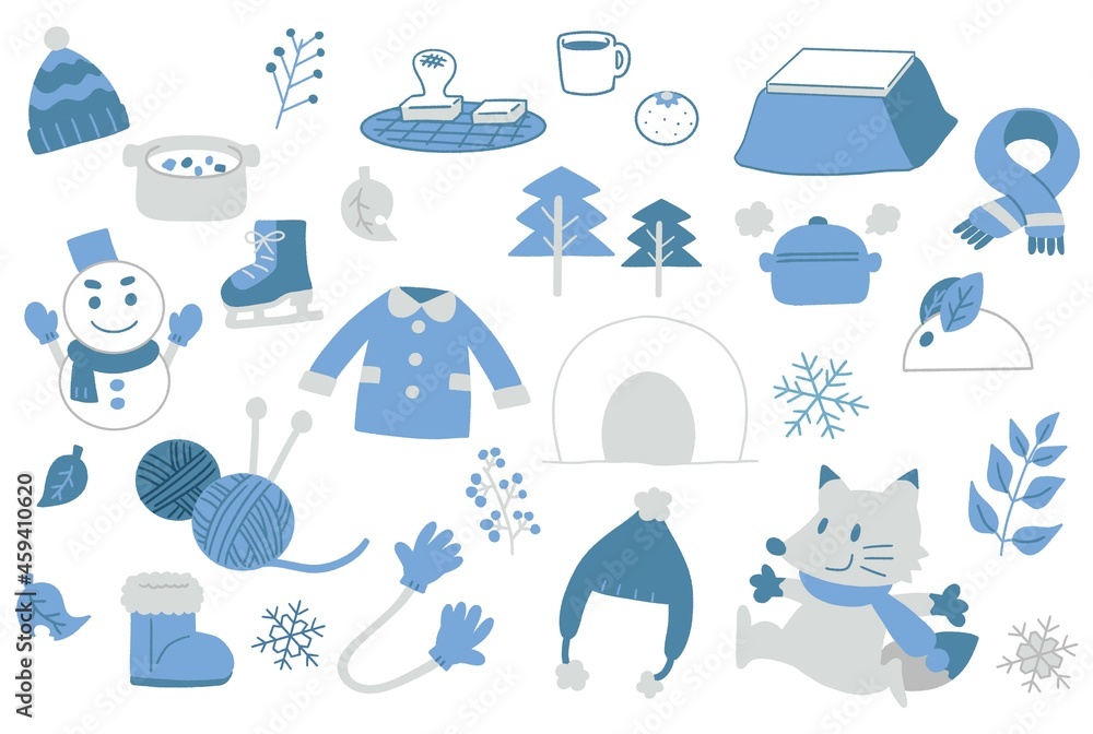冬の手描きイラスト素材セット01 Stock Vector Adobe Stock