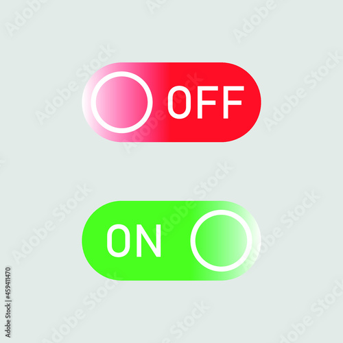 On and Off toggle switch buttons. Switch gradient icon. Flat UX UI design vector element set for website or mobile app. Web colored toggle template