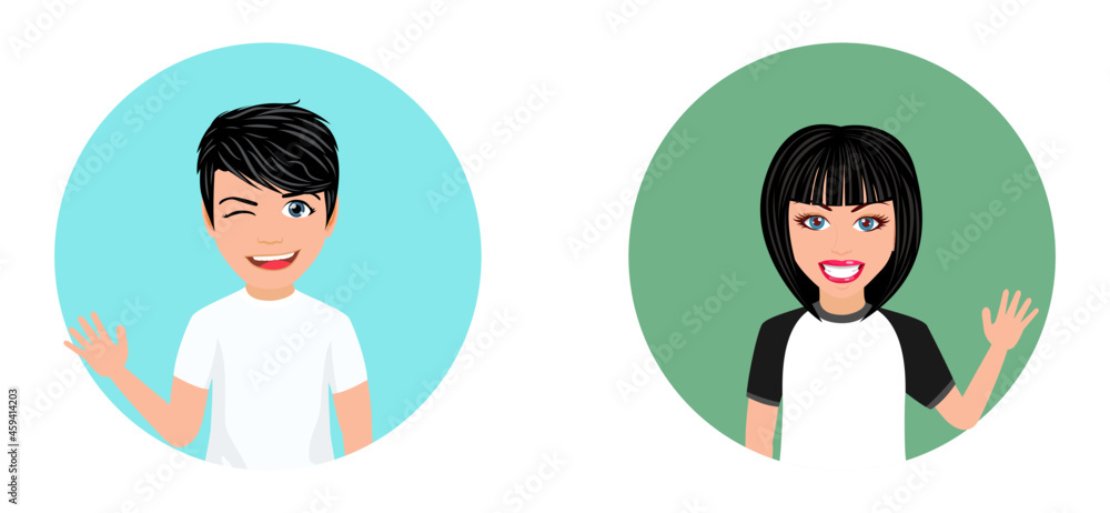 Happy cute boy and girl student character avatar Happy cute boy and girl student character avatar