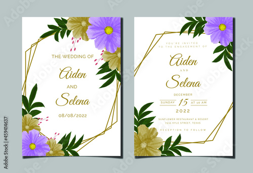 Beautiful digital Hand-painted Feminine watercolor Premium floral and leaves Wedding Invitation Card