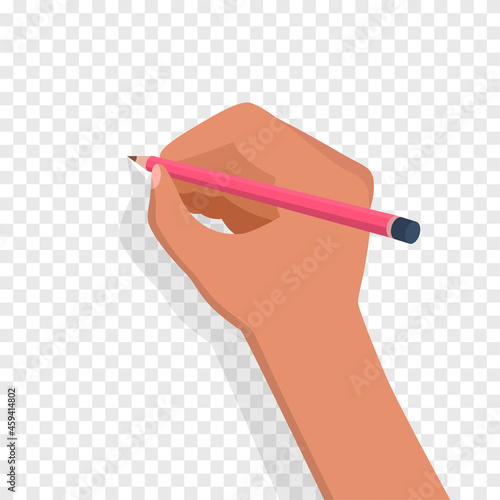 Hand holding pencil ready to write, isolated on transparent backfround. Vector illustration
 photo