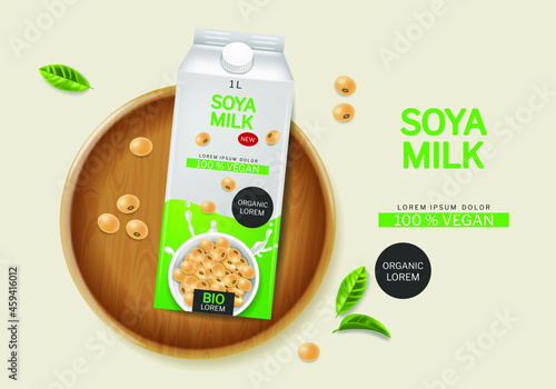 Soy milk vector realistic. Product placement mock up. Label design milk splas...