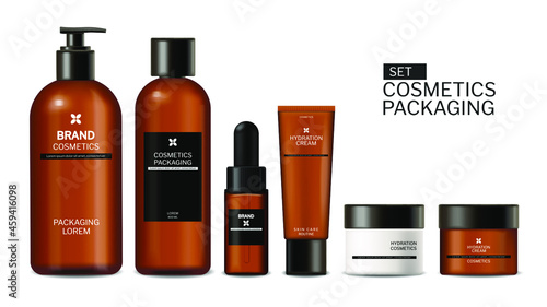 Hair care products mock up. Mask and conditioner bottles vector realistic. Product placement label designs