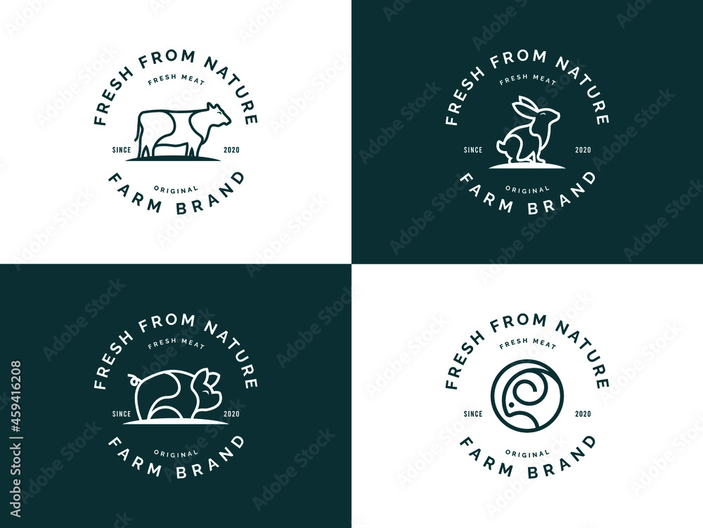 Farm logo with cow chicken vector template Farm logo with cow chicken vector template
