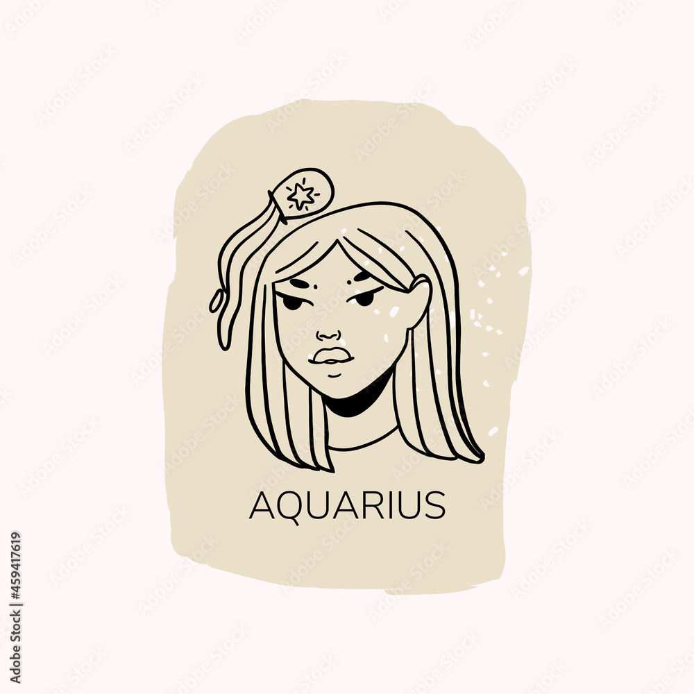 Zodiac sign Aquarius with girl. Trendy vector illustration. Zodiac sign Aquarius with girl. Trendy vector illustration.