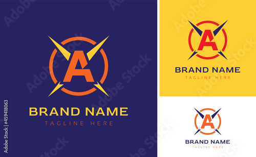 Creative Logo using letters A, X, O for brand business using colors Orange, Blue and Yellow with logo variations of branding designs photo