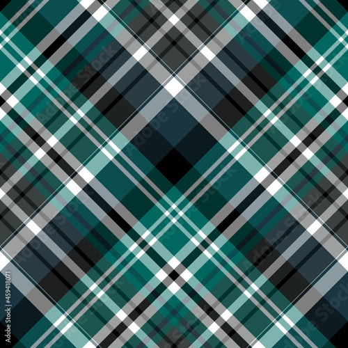 Seamless pattern in white, black, gray and cold green colors for plaid, fabric, textile, clothes, tablecloth and other things. Vector image. 2