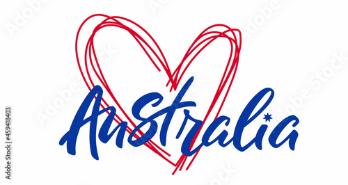 Australia lettering  with heart. Love Australia. Vector illustration
