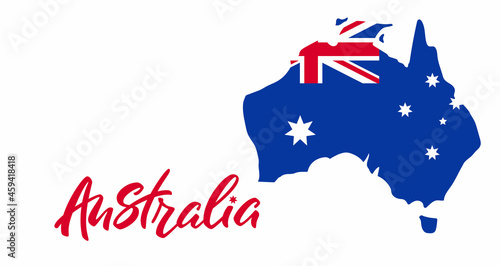 Australia lettering. Map of Australia with flag. Vector illustration