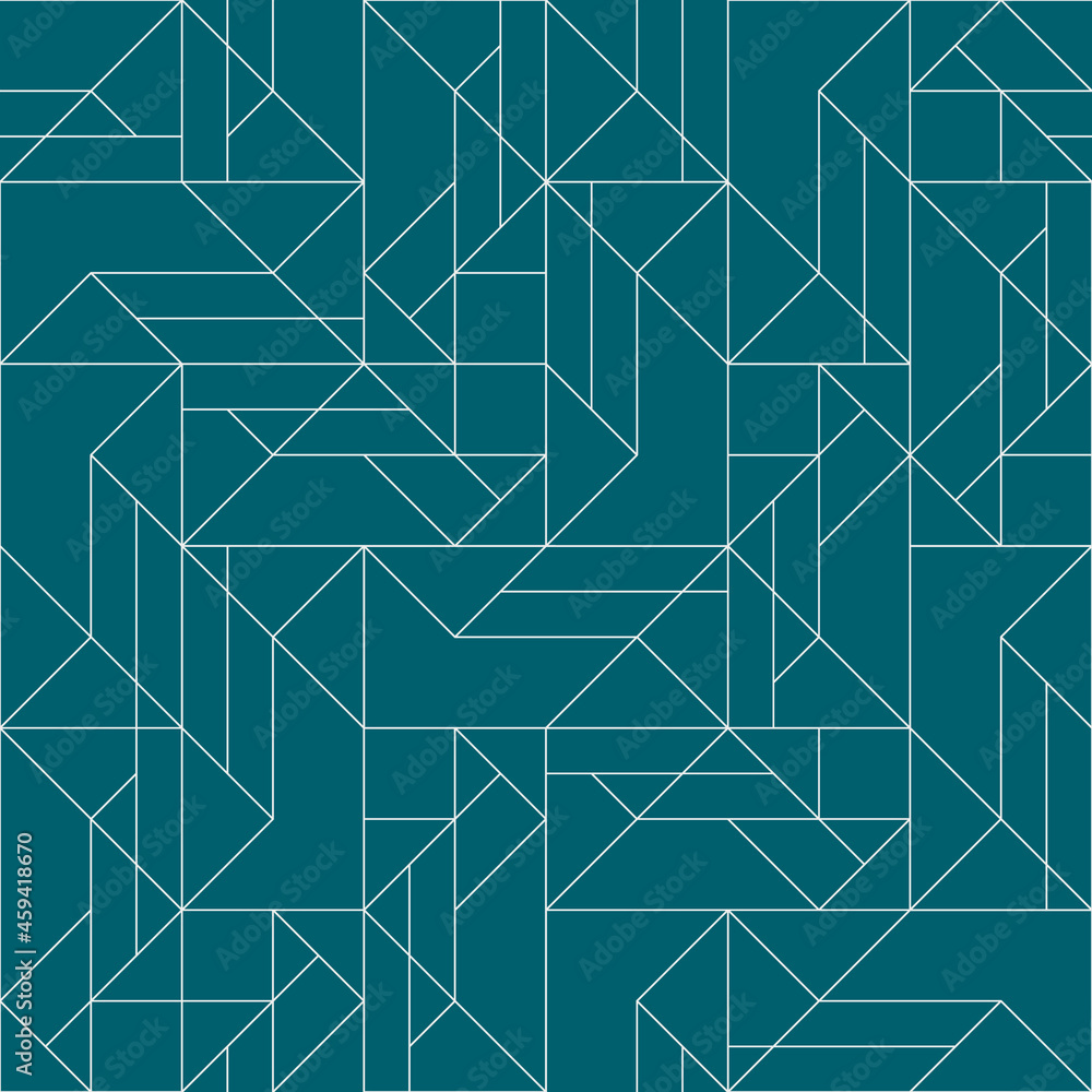 Seamless geometric pattern on green background. Vector seamless pattern. Geometric background with rhombus and nodes.