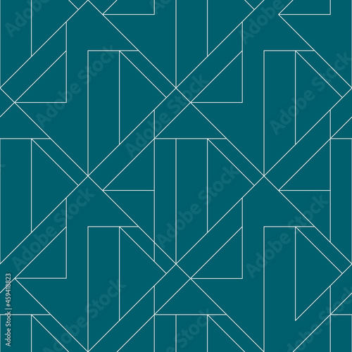 Seamless geometric pattern on green background. Vector seamless pattern. Geometric background with rhombus and nodes.