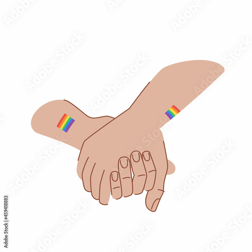 Wallpaper Mural LGBT couple are holding hands. LGBT love concept. Hands with lgbt flags tattoos. Hold hands. Torontodigital.ca