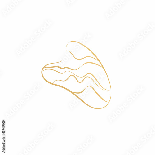 Gua Sha tool isolated on white background. Quarts stone self massage scraper. Home beauty routine. Elegant golden Gua Sha in line style.