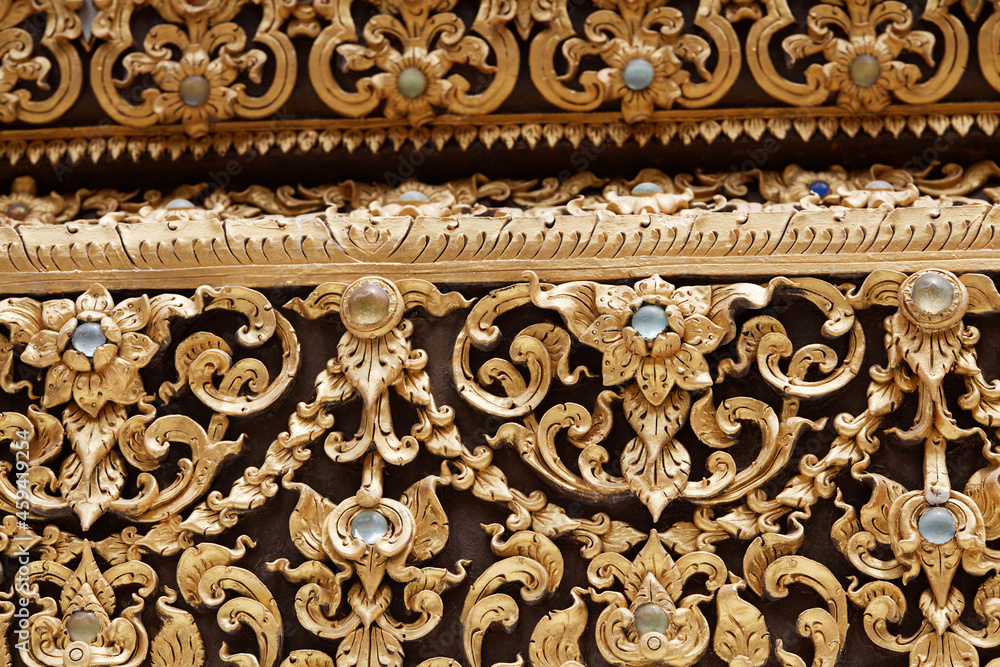 Close-up architectural details of Thai temple