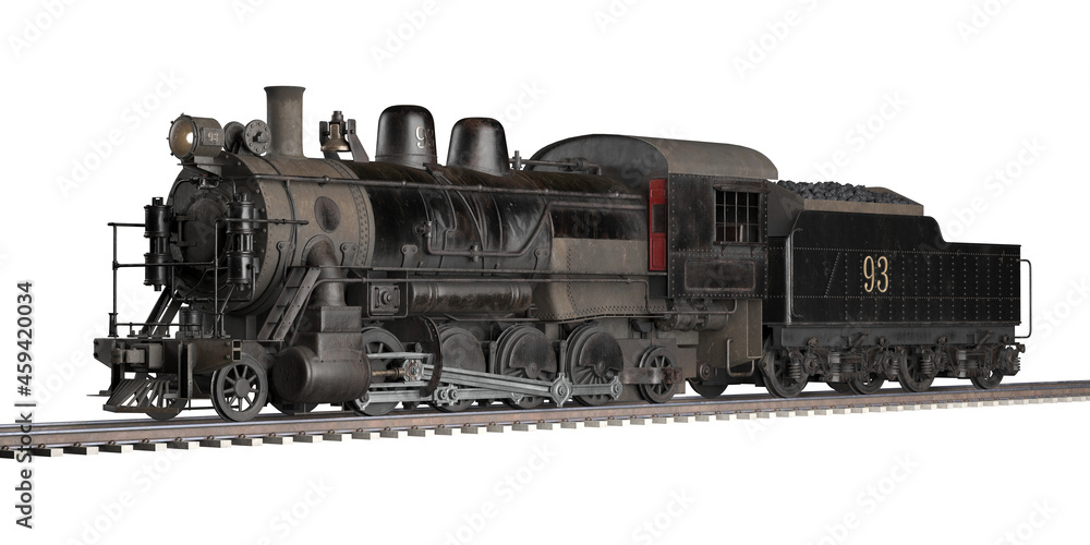 3D rendering of a brand-less generic old steam train