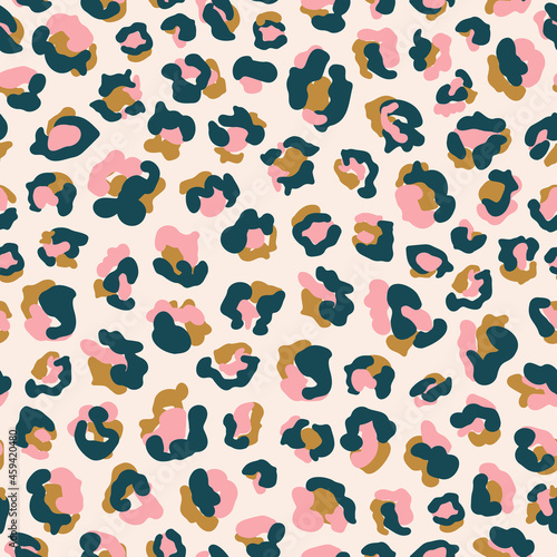 Cheetah, leopard seamless repeat pattern. Random placed, vector animal minimal all over print on beige background.