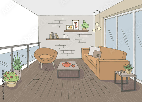 Balcony graphic color interior sketch illustration vector 