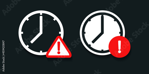 Expired icon. Clock time with exclamation mark. Illustration vector