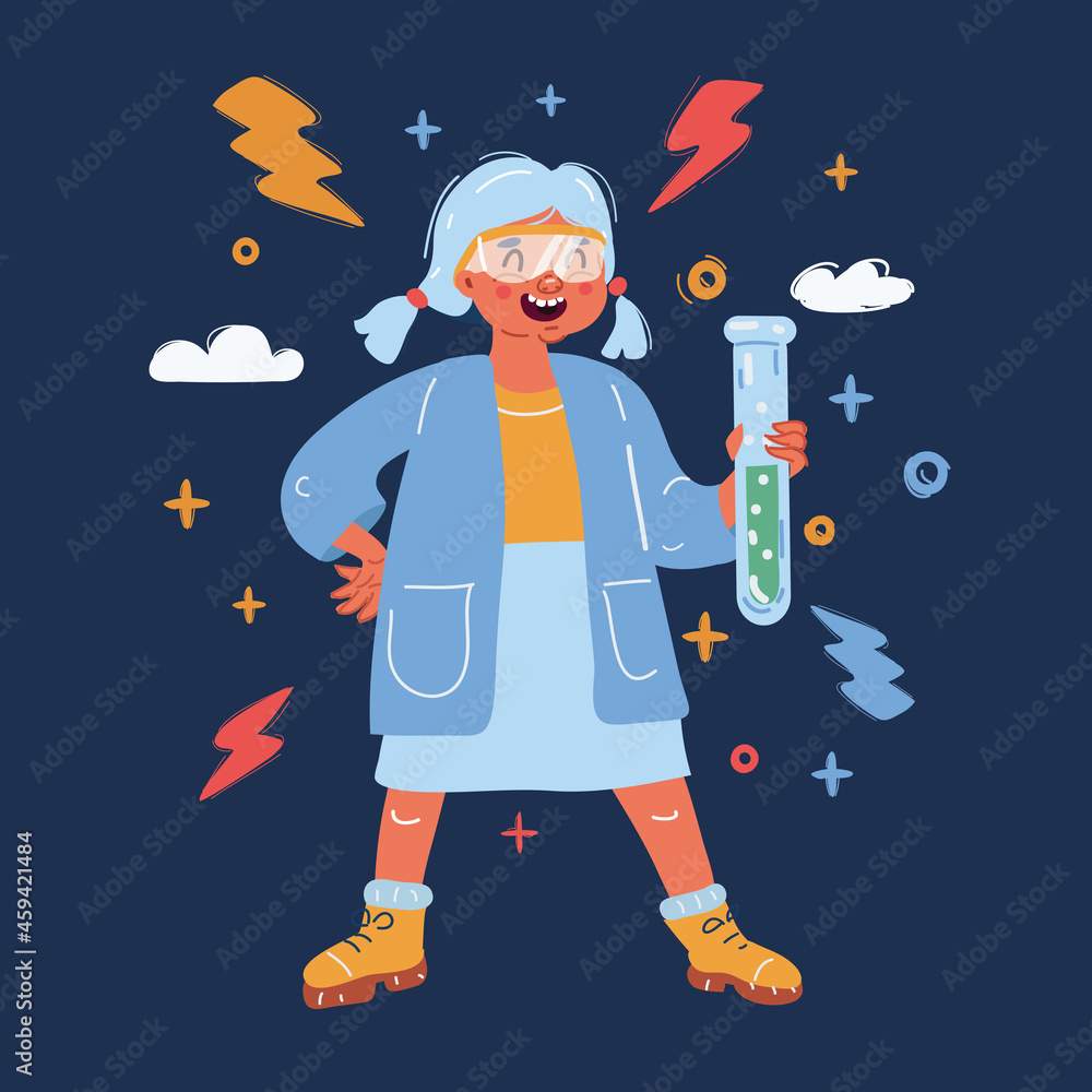 Vector illustration of Science child with chemestry test tube over dark backround. Vector illustration of Science child with chemestry test tube over dark backround.