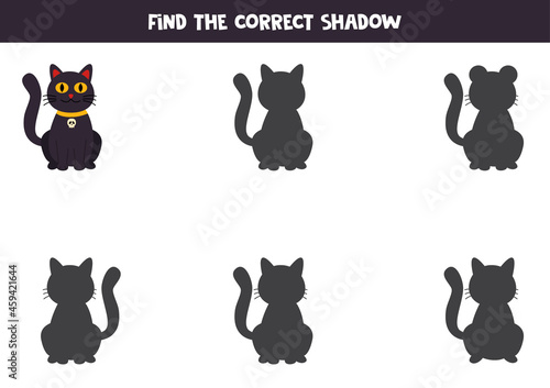 Find the correct shadow of cute black cat. Logical puzzle for kids.