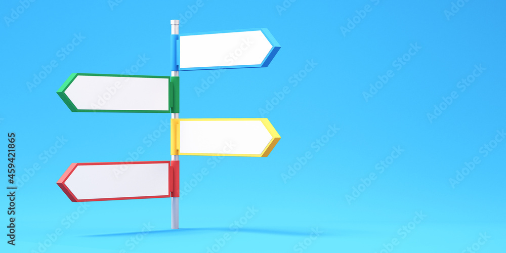 3d blank colorful directional arrow road signs with white background,3d Illustration background 3d blank colorful directional arrow road signs with white background,3d Illustration background