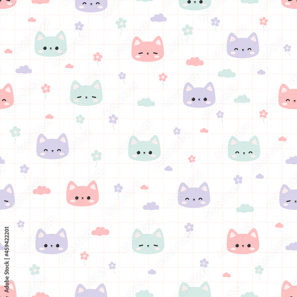 Seamless pattern background wallpaper with cute kitty cat cartoon doodle Seamless pattern background wallpaper with cute kitty cat cartoon doodle