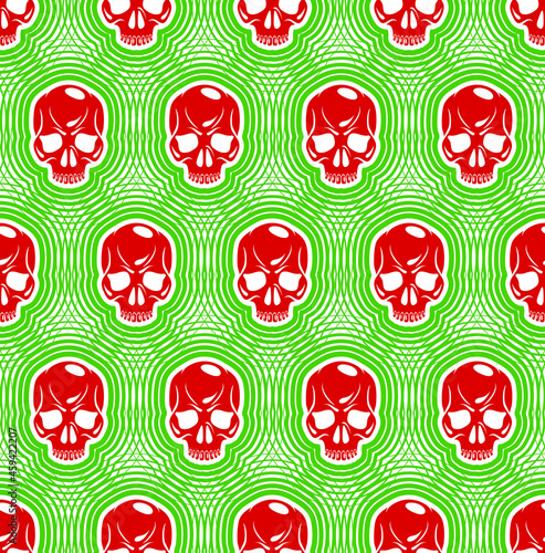 Seamless skulls background, vector pattern with crazy sculls, horror and death theme, Hard Rock and Rock N Roll subculture prints textile, hazard and danger.