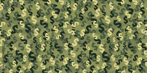 Trendy camouflage military pattern with dollar sign. Vector camouflage pattern for clothing design. photo