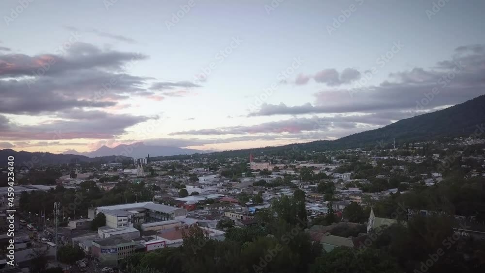 Scenic View Of Santa Tecla Municipality In El Salvador At Dusk - aerial drone shot Scenic View Of Santa Tecla Municipality In El Salvador At Dusk - aerial drone shot